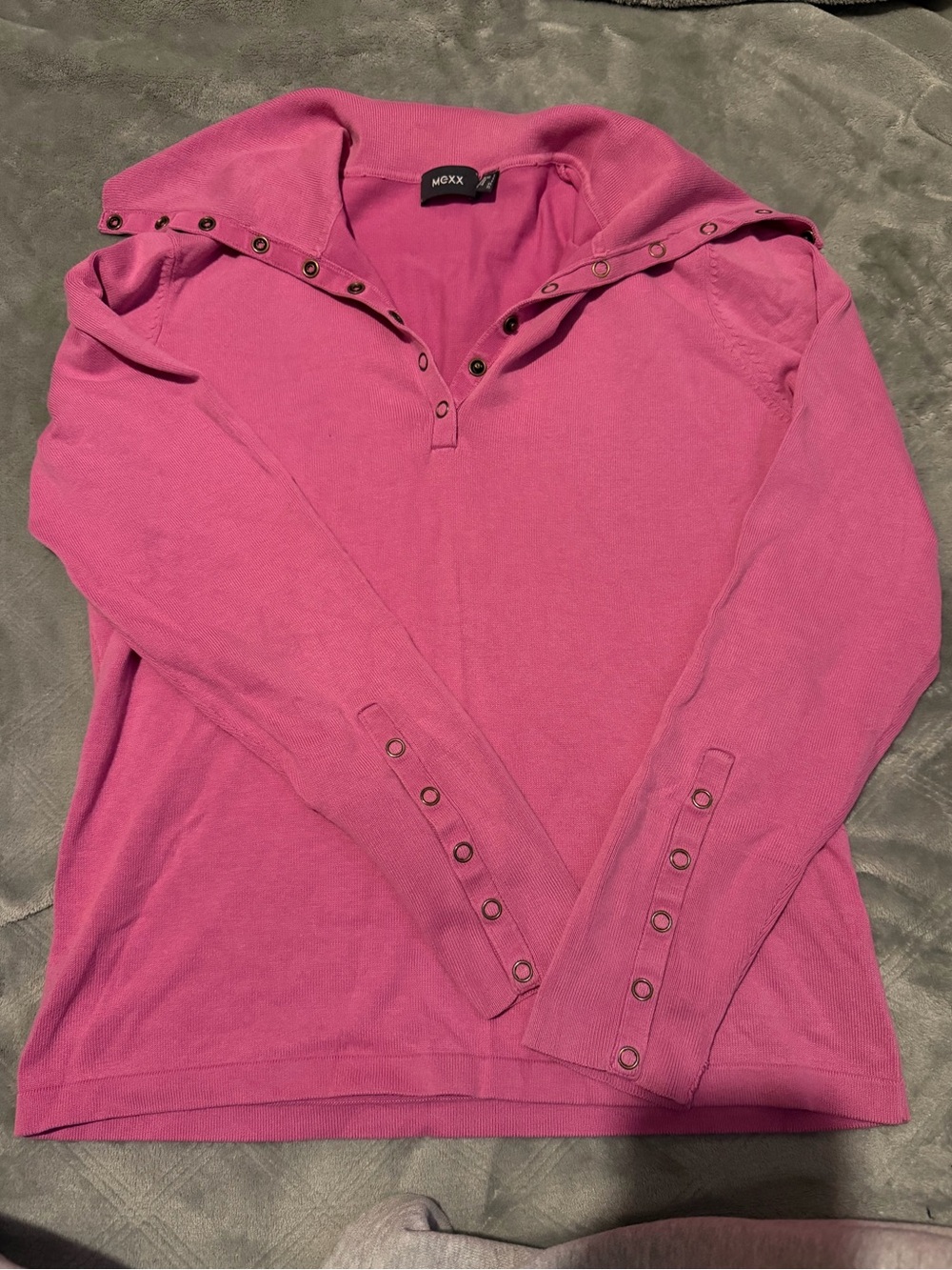 Mexx Pink Snap-Trim Hooded Long Sleeve Top